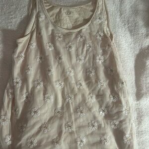 LOFT Ivory Floral Embroidered Tank Top